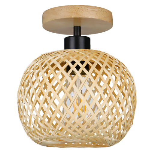 Natural Bamboo Ceiling Lamp Japanese Style – Warm Light LED Pendant for Hallway & Entryway