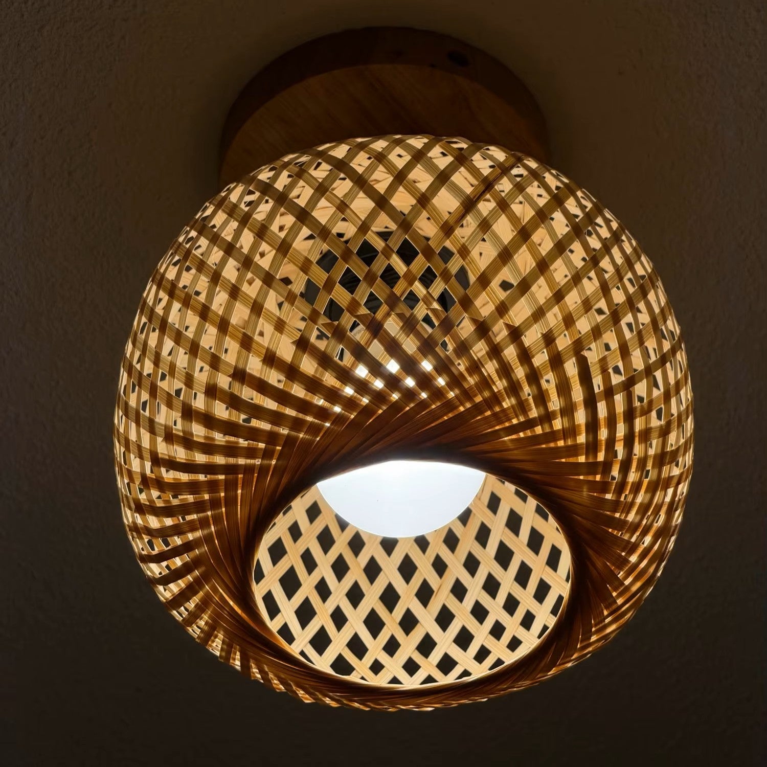 Natural Bamboo Ceiling Lamp Japanese Style – Warm Light LED Pendant for Hallway & Entryway
