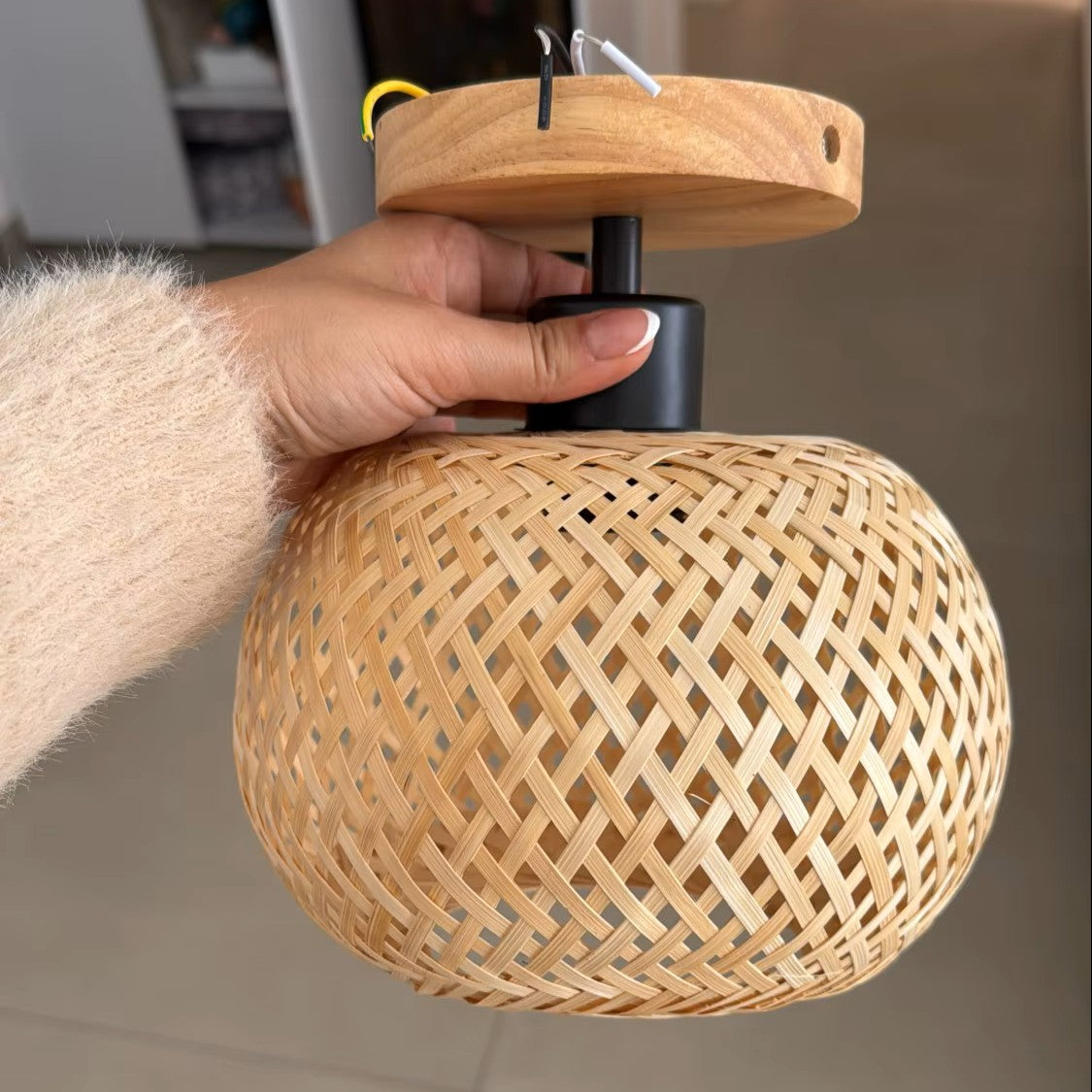Natural Bamboo Ceiling Lamp Japanese Style – Warm Light LED Pendant for Hallway & Entryway