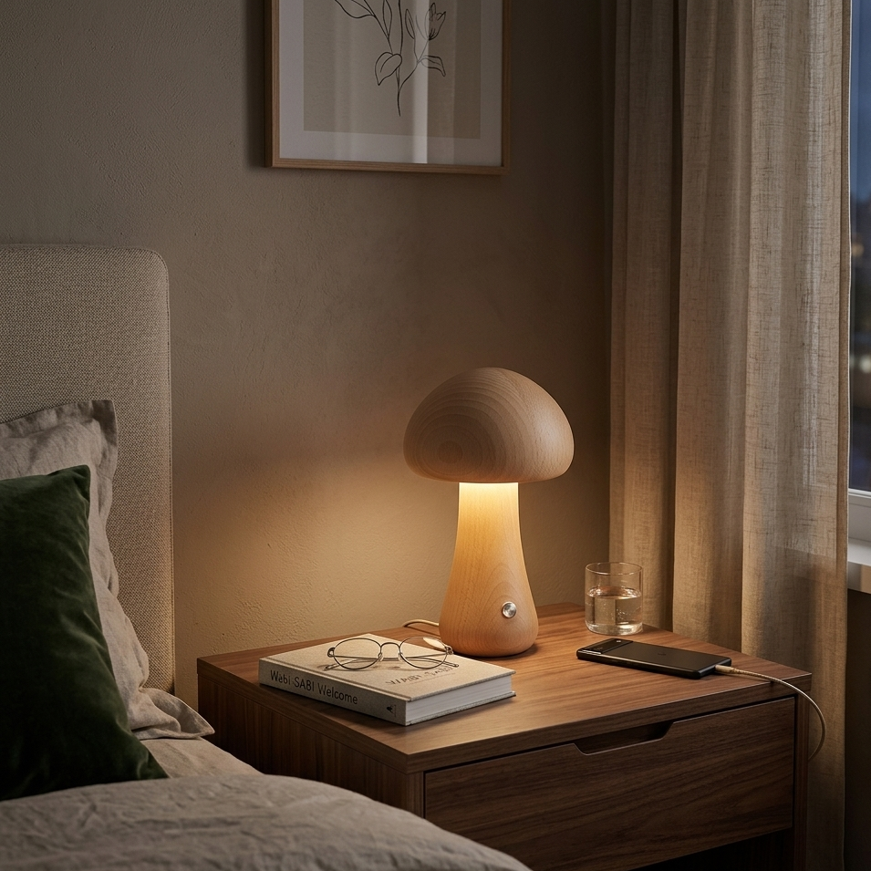 Wooden Mushroom Lamp
