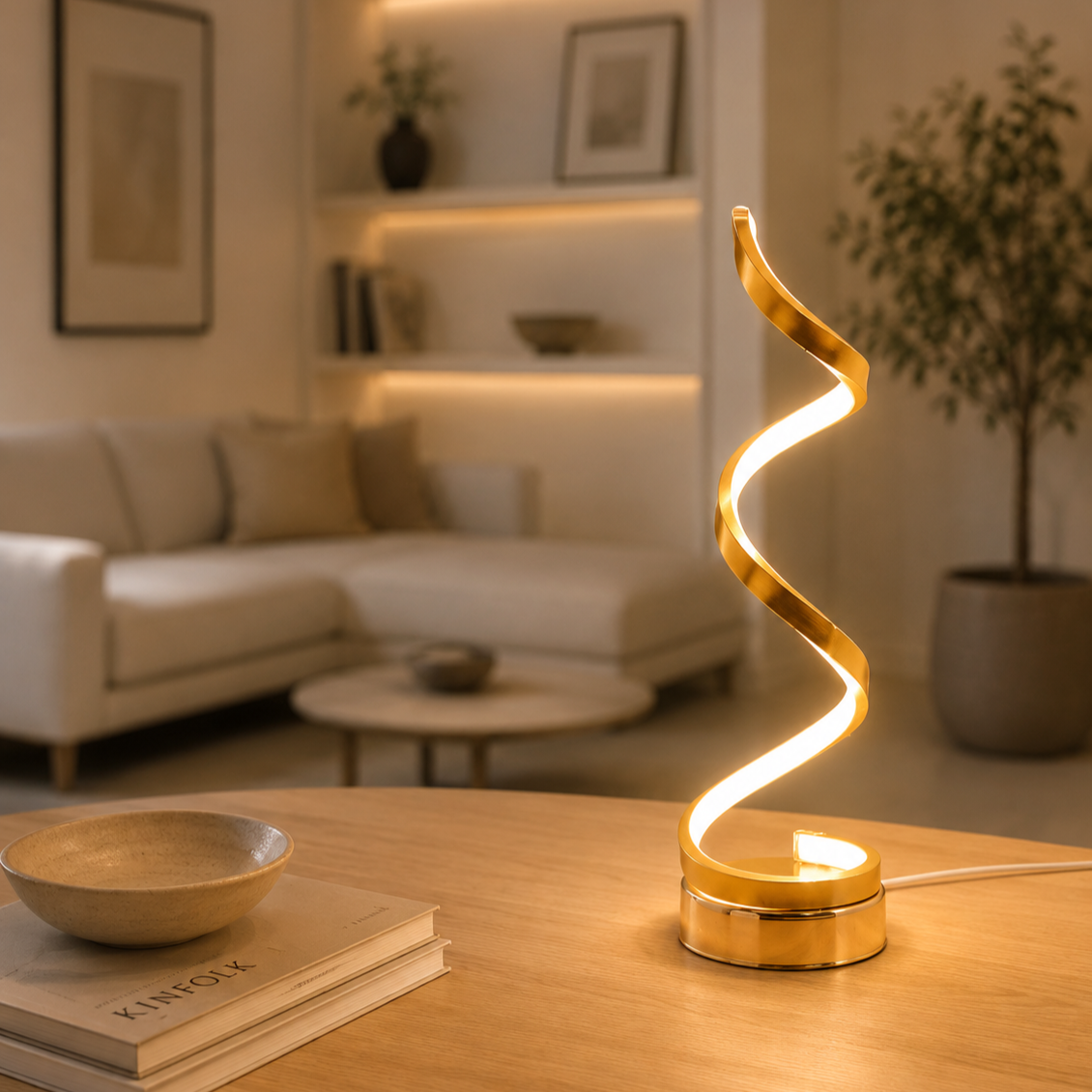 Modern Spiral LED Table Lamp | Bedside Reading Lamp with Dimmer & Remote