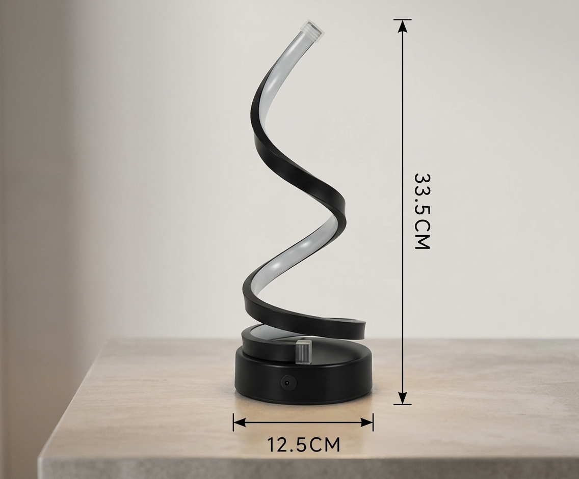 Modern Spiral LED Table Lamp | Bedside Reading Lamp with Dimmer & Remote