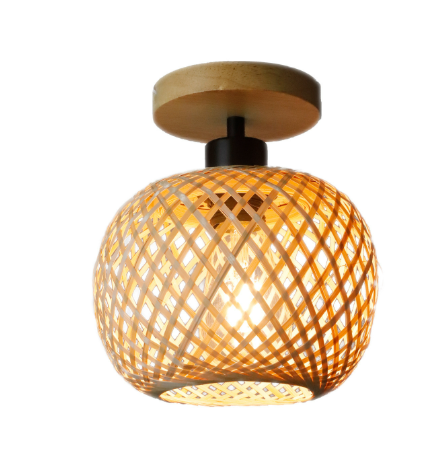 Natural Bamboo Ceiling Lamp Japanese Style – Warm Light LED Pendant for Hallway & Entryway