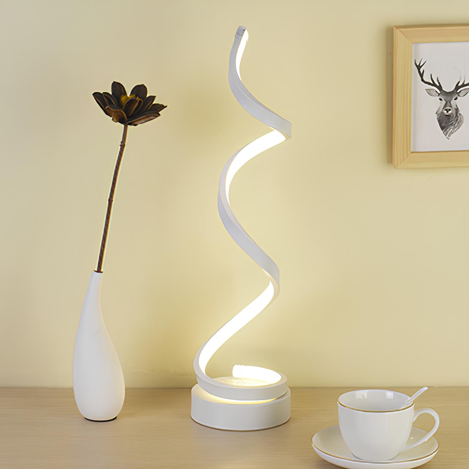 Modern Spiral LED Table Lamp | Bedside Reading Lamp with Dimmer & Remote