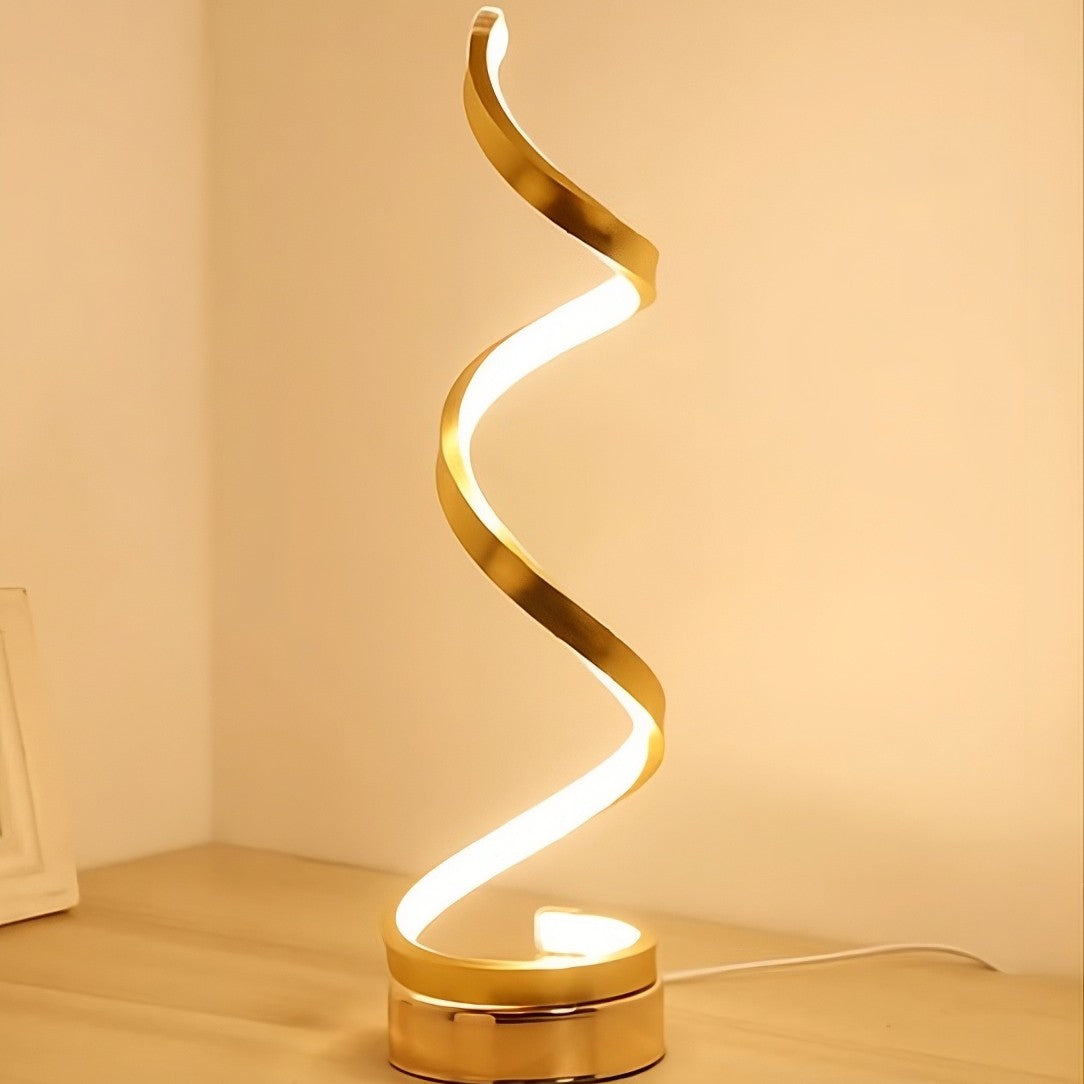 Modern Spiral LED Table Lamp | Bedside Reading Lamp with Dimmer & Remote